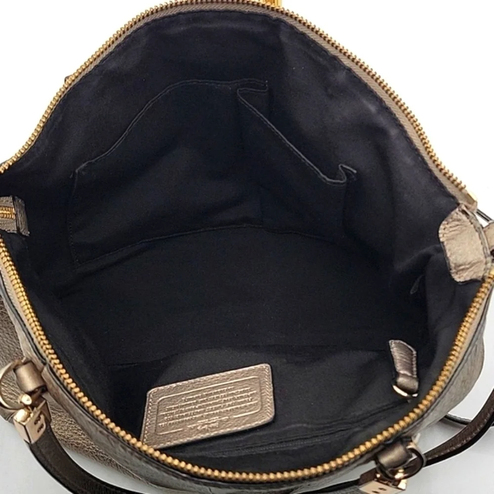 COACH Satchel w/ Crossbody Strap Metallic Pebbled Soft Leather Gold Hardware